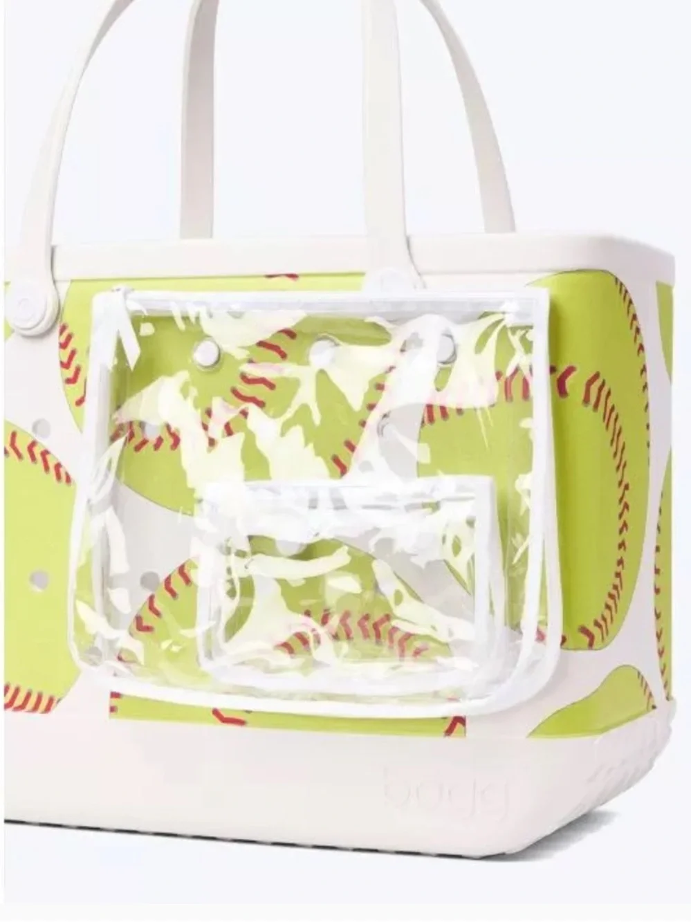 BOGG BAG White & Lime Softball Print Tote